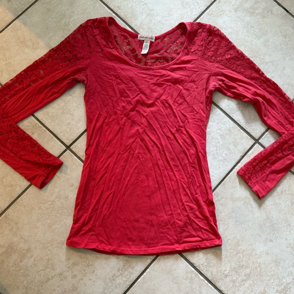 Red Lace Long Sleeve Shirt